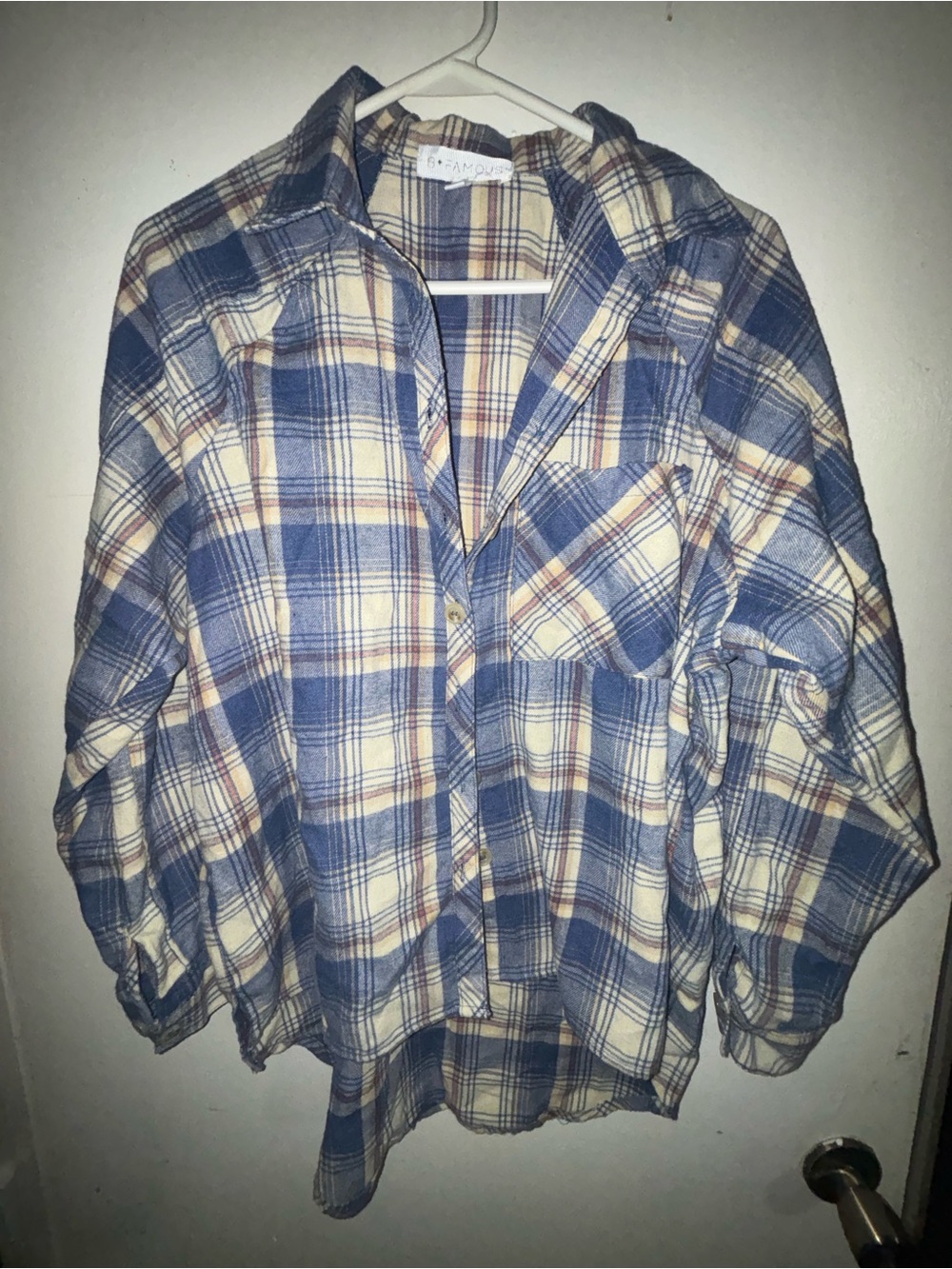 Blue and Cream Plaid Flannel Shirt - Unbranded